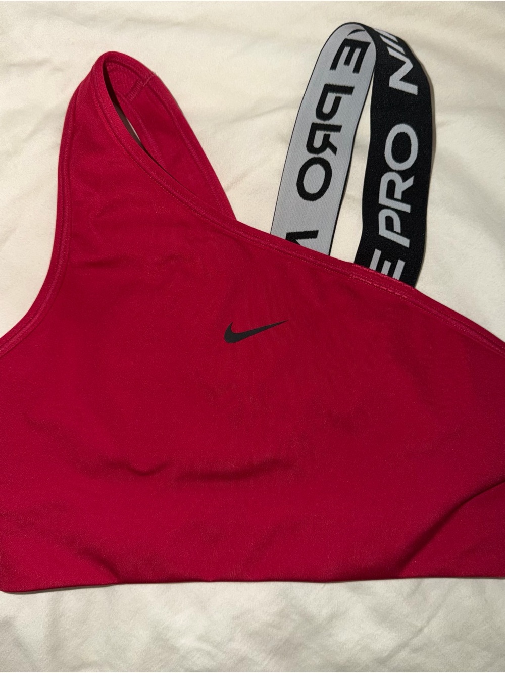 Nike Red Asymmetric Sports Bra with Black/White Branded Strap - Picture 3 of 5